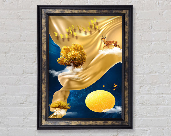 Reindeer On Golden Sheet Framed Print