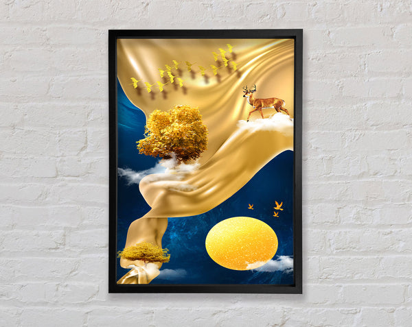 Reindeer On Golden Sheet Framed Print
