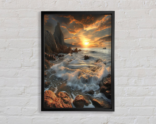 Rocky Landscape Waves Framed Print