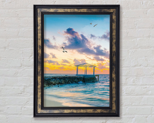 Seascape Sunset Gull Framed Print