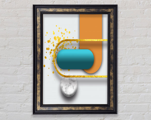 Shapes In Blue And Gold Framed Print