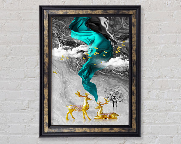 Shiny Gold Deers Framed Print