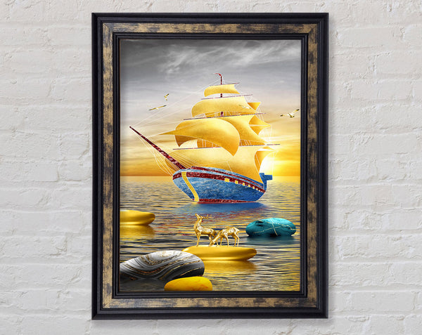 Ship On The Sea Framed Print