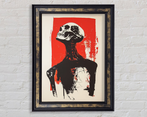 Skeleton On Red Framed Print