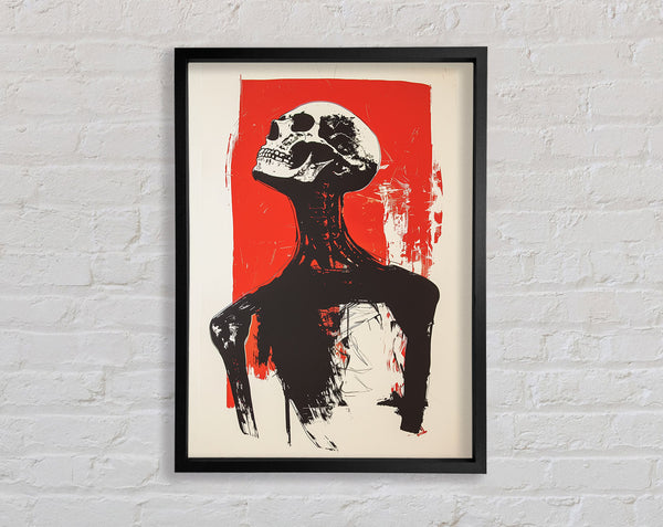 Skeleton On Red Framed Print