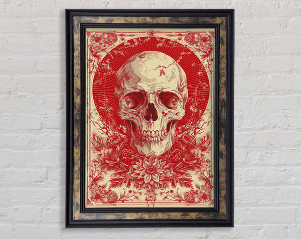 Skull On Red Illustration Framed Print