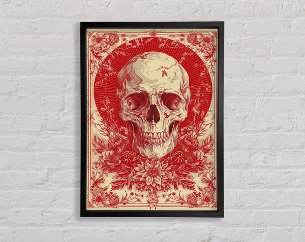 Skull On Red Illustration Framed Print