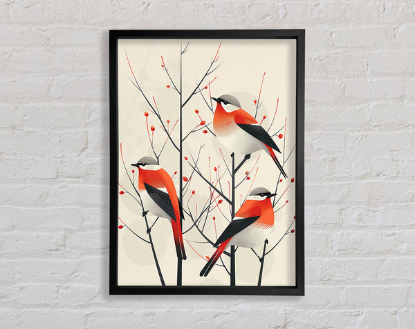 Sparrows On The Winter Branches Framed Print