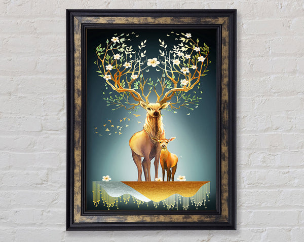 Stag Mother And Child Framed Print