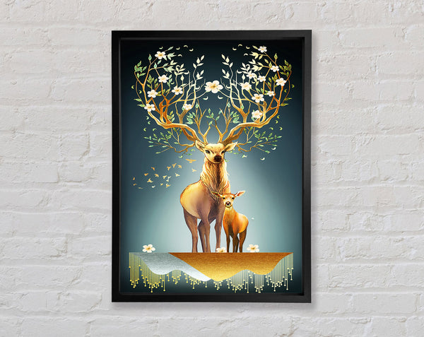 Stag Mother And Child Framed Print