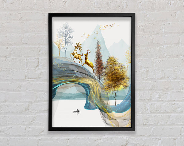 Stag Running Up The Mountain Framed Print