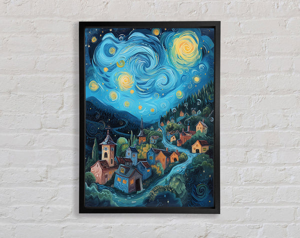 Starry Night Village Framed Print