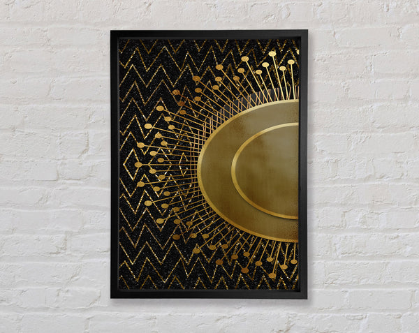 Sun Circle On Black With Zig Zags Framed Print