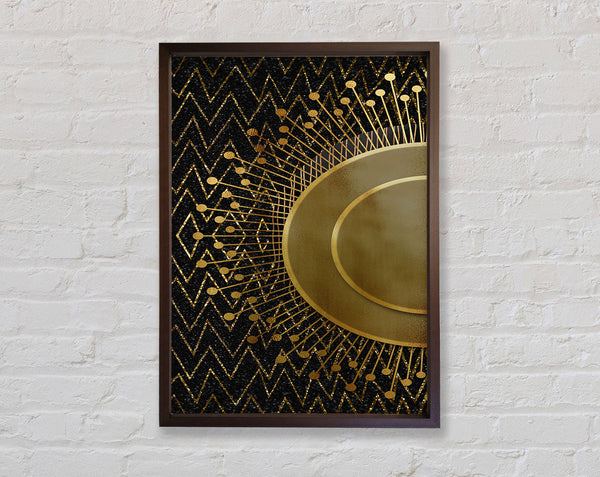 Sun Circle On Walnut With Zig Zags Framed Print