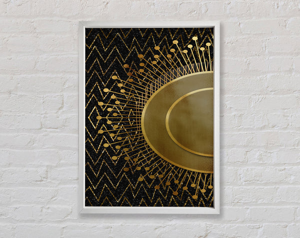 Sun Circle On White With Zig Zags Framed Print