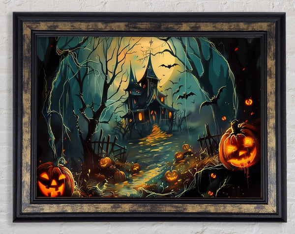 The Spooky Halloween House Framed Print