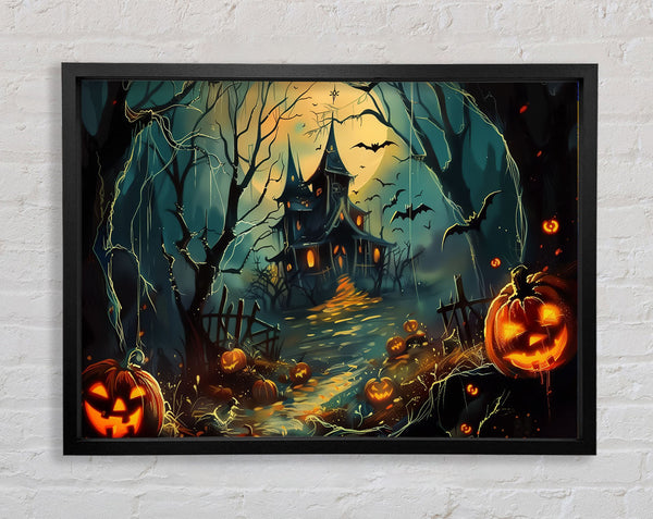 The Spooky Halloween House Framed Print