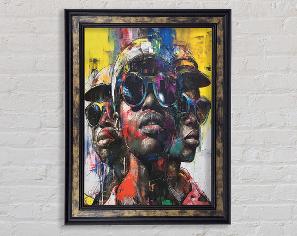 Three Faces Cap And Sunglasses Framed Print
