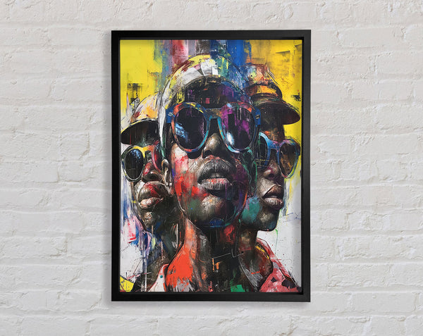 Three Faces Cap And Sunglasses Framed Print