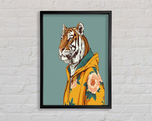 Tiger In A Yrllow Hoodie Framed Print