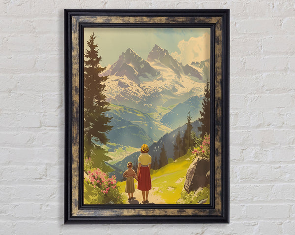 Travel Poster Mountains Framed Print