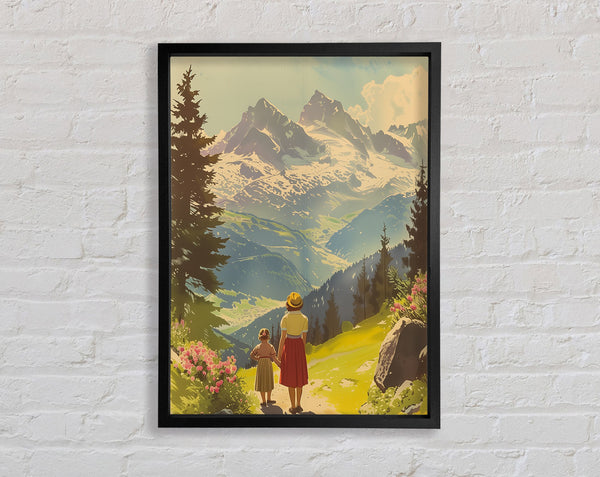 Travel Poster Mountains Framed Print