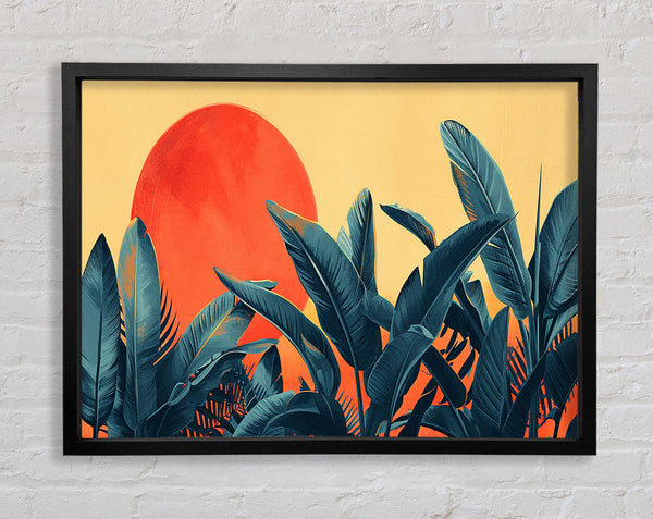 Tropical Sunset Leaves Framed Print