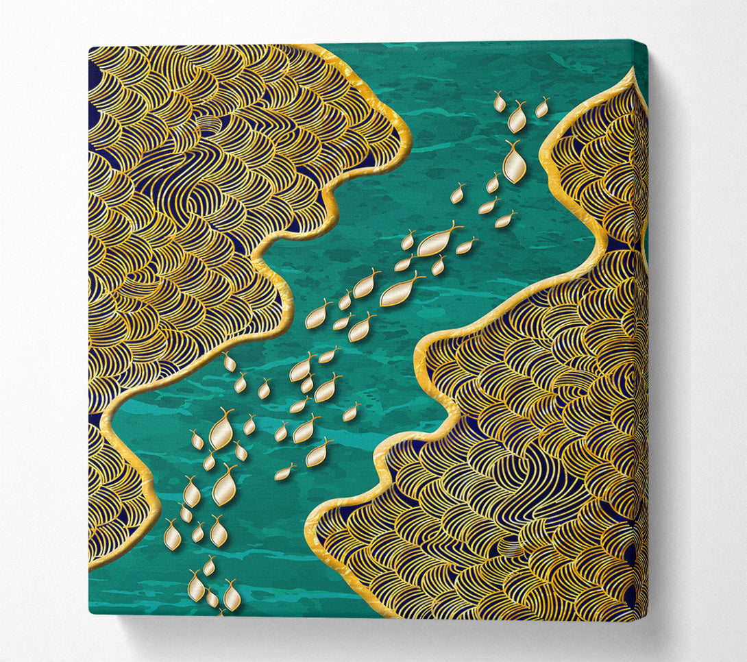  A Canvas Print of Turquoise And Gold Fish Canvas Wall Art