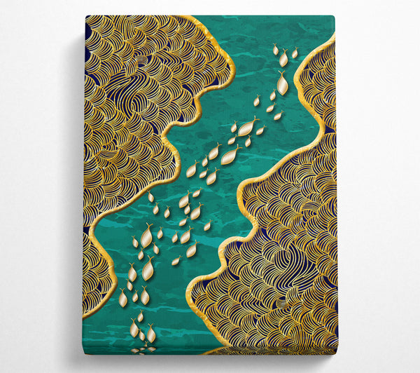  A Canvas Print of Turquoise And Gold Fish Canvas Wall Art