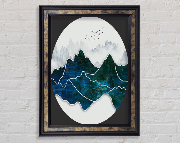 Turquoise Mountain With Birds Framed Print