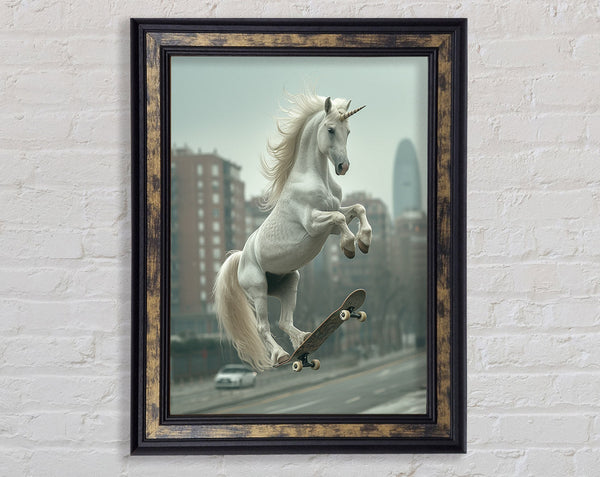 Unicorn Kickflip Framed Print