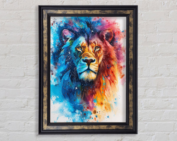 Universe Lion Stars Framed Print