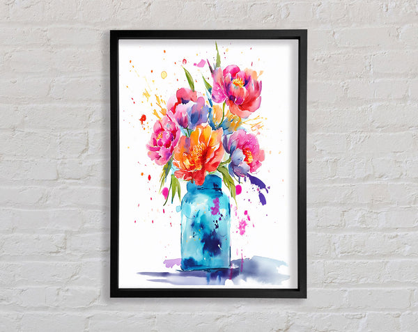 Vibrant Flowers Vase Watercolour Framed Print