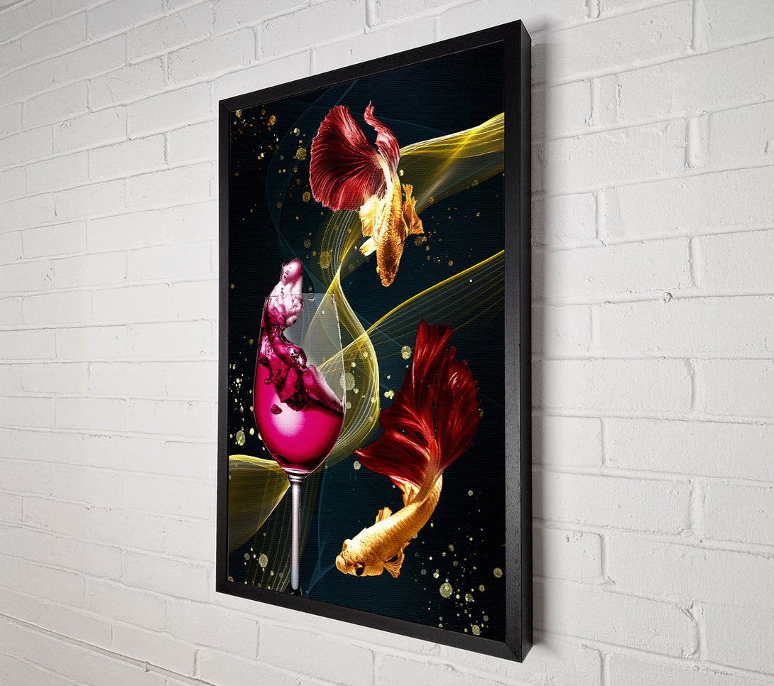 A Canvas Print of Vibrant Wine Glass With Fish Canvas Wall Art