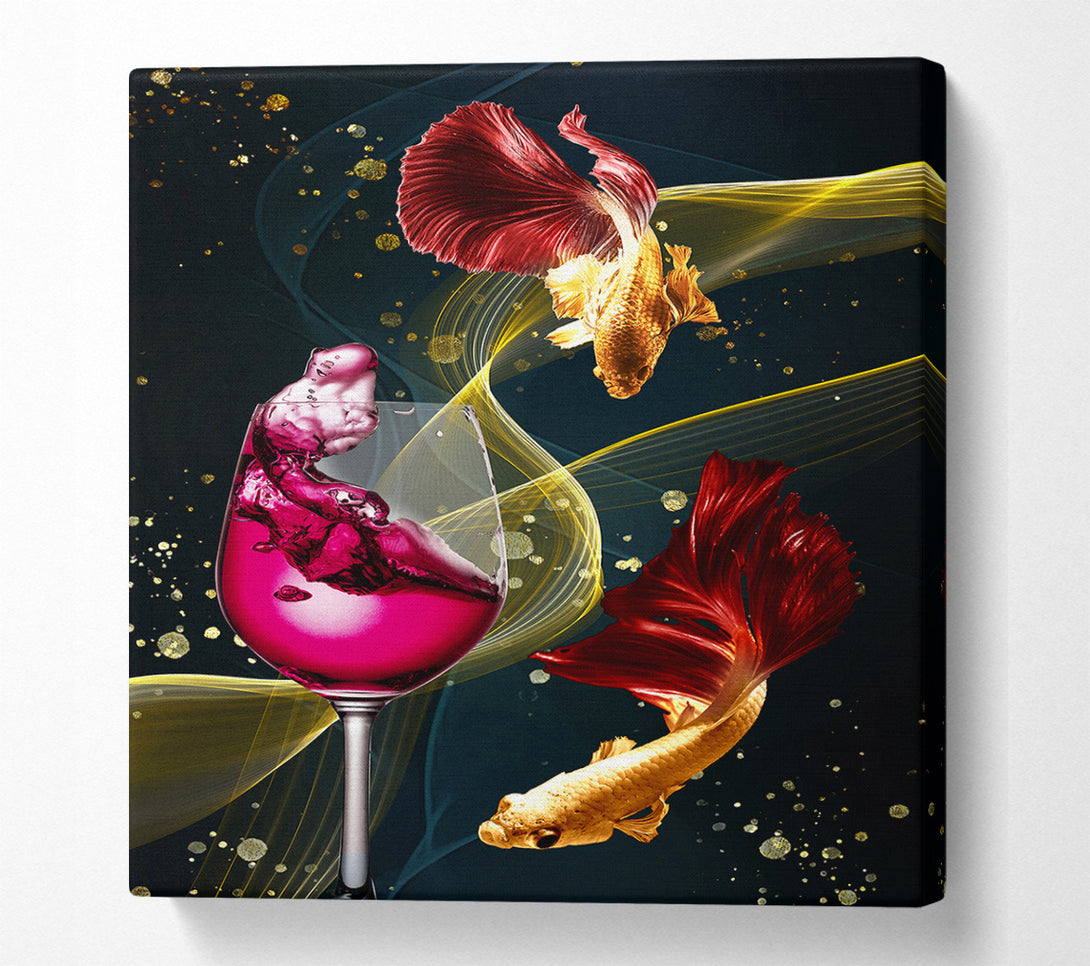  A Canvas Print of Vibrant Wine Glass With Fish Canvas Wall Art