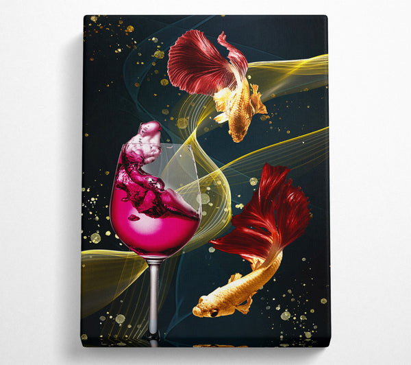  A Canvas Print of Vibrant Wine Glass With Fish Canvas Wall Art