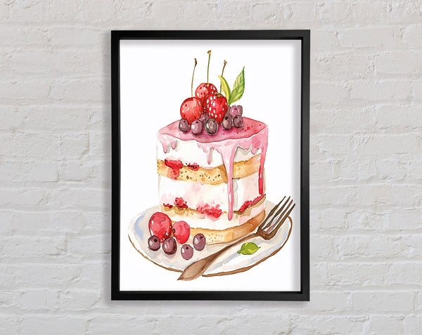 Watercolour Cake And Fruit Framed Print