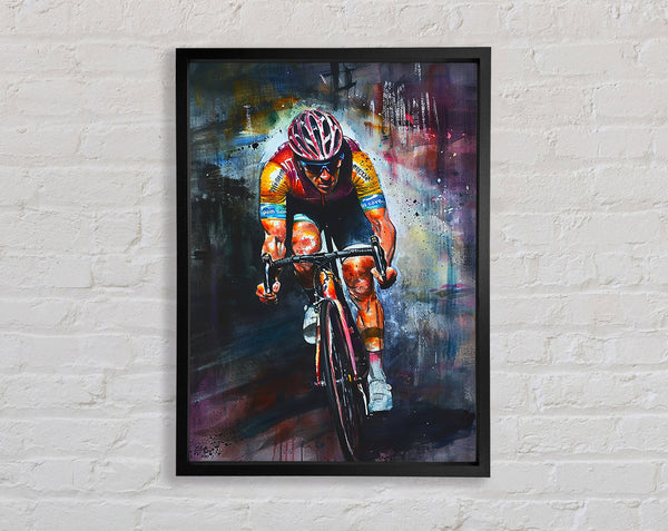 Watercolour Explosion Cyclist Framed Print
