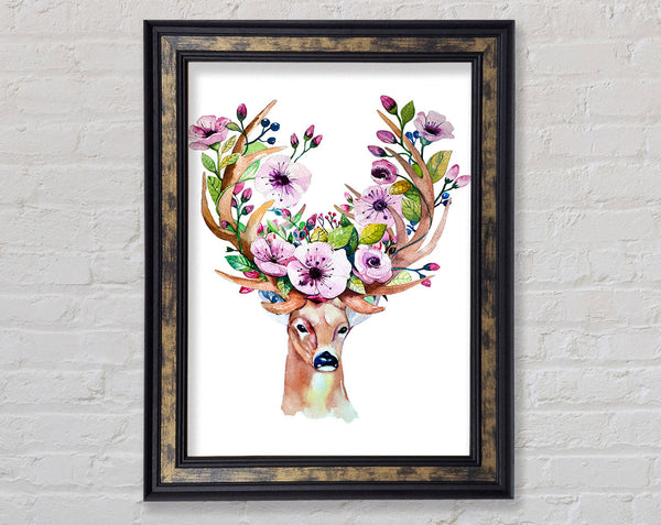 Watercolour Flower Stag Framed Print