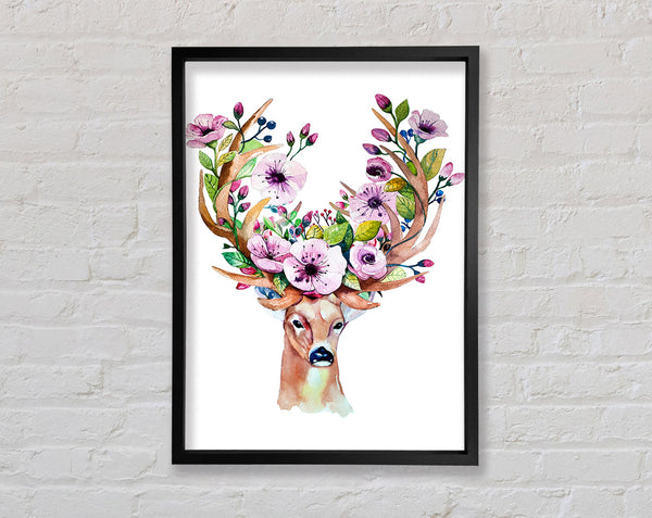 Watercolour Flower Stag Framed Print