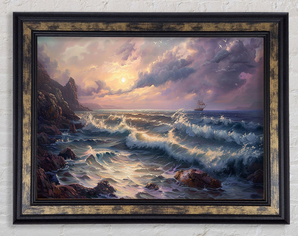 Waves Crashing Boats Framed Print