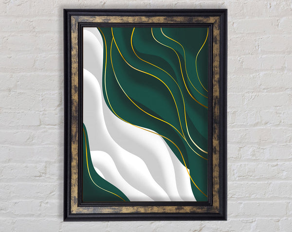 Wavy Green And Gold Lines Framed Print