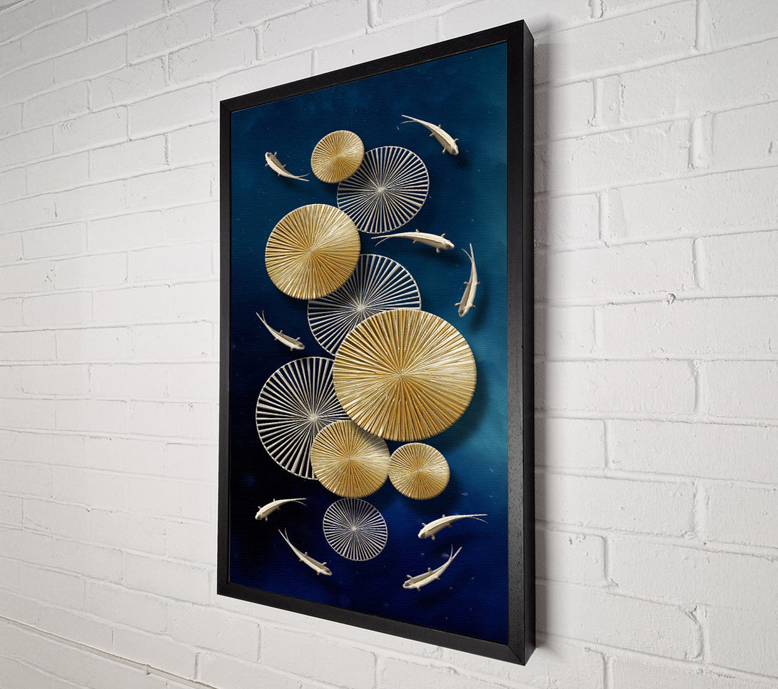  A Canvas Print of Wheel Circles In Gold With Fish Canvas Wall Art