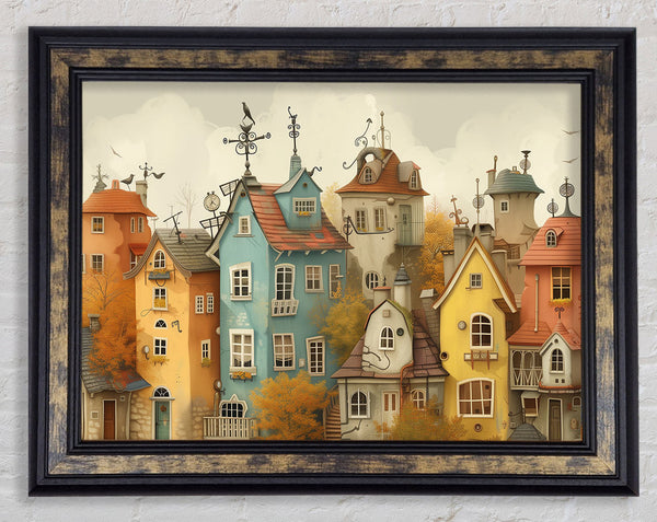 Whimsical Rooftops Framed Print
