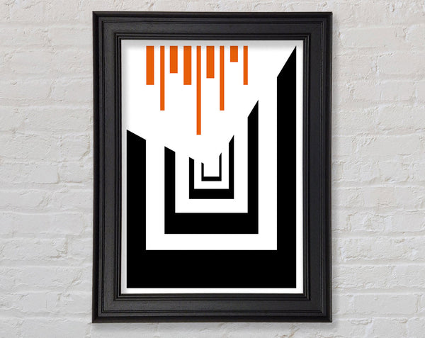 White And Black Shapes With Orange Lines Framed Print