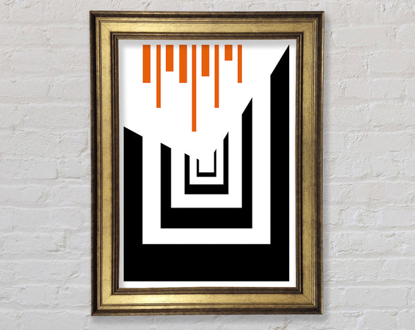 White And White Shapes With Orange Lines Framed Print