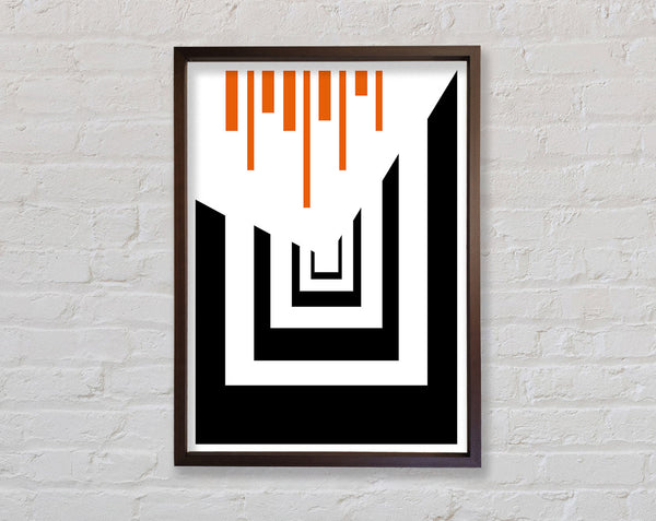 Walnut And Walnut Shapes With Orange Lines Framed Print