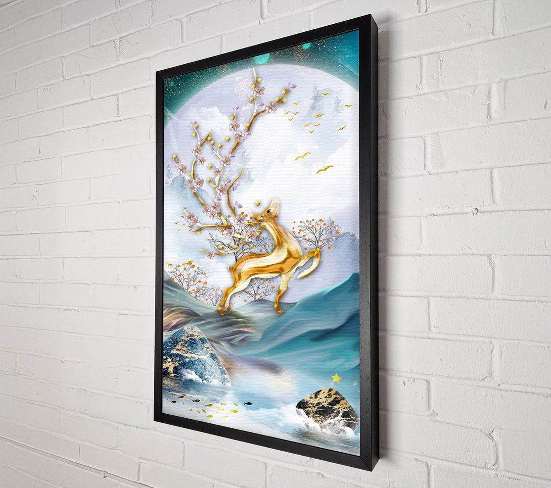  A Canvas Print of White And Blue Deer Canvas Art