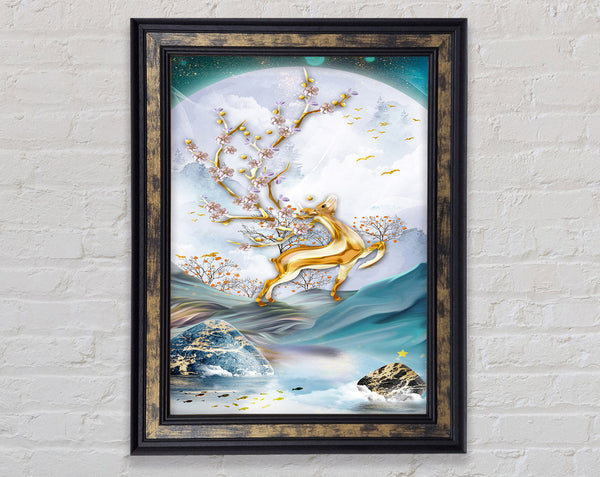 Walnut And Blue Deer Framed Print