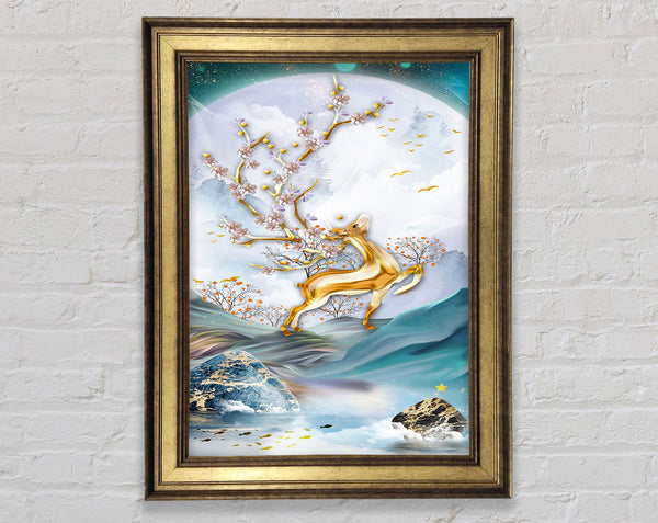 White And Blue Deer Framed Print